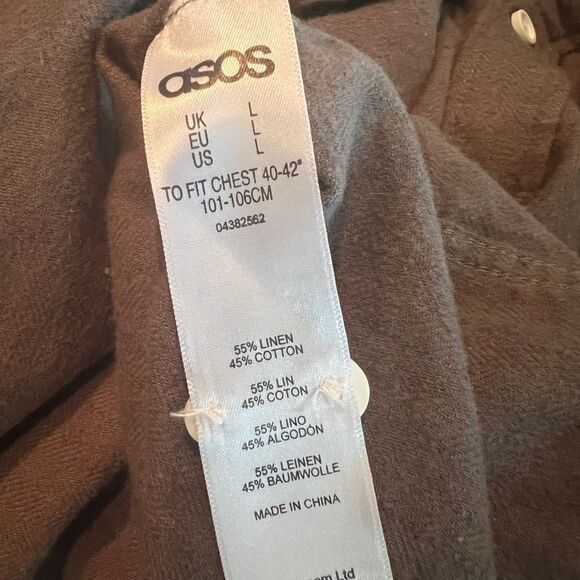 ASOS Men’s Long Sleeve Linen Cotton Blend Green Button Down Shirt Size Large - Picture 6 of 6